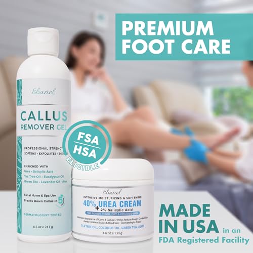 Ebanel Set of Salon Grade Callus Remover for Feet Gel + 40% Urea Foot Cream | Dry Cracked Heel Repair with Salicylic Acid, Epsom Salt, Helps Soften and Smooth Calluses and Rough Skin for Baby-Soft Feet - size: 13.1 Ounce (Pack of 1)