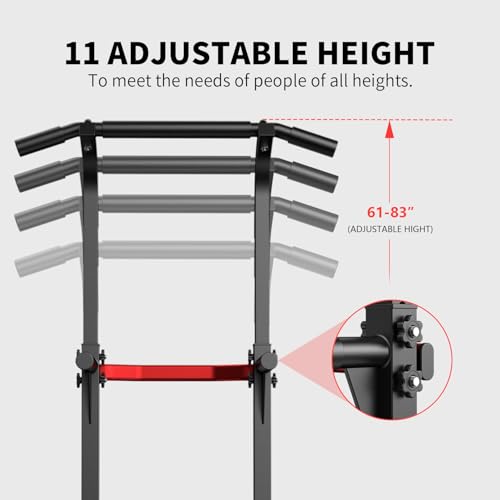 ZENOVA Pull Up Bar Dip Bar Squat Rack Workout Dip Station Height Adjustable Free Standing Chin Up Bar - color: Black&Red