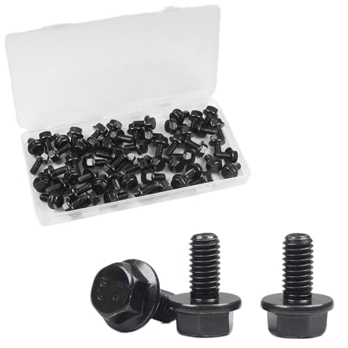 M6-1.0 x 12mm Flanged Hex Head Bolts Flange Hexagon Screws, External Flange Hex Drive Screws,Class 10.9 Black Finish,Alloy Steel, Fully Threaded, 58 PCS - size: M6x12mm