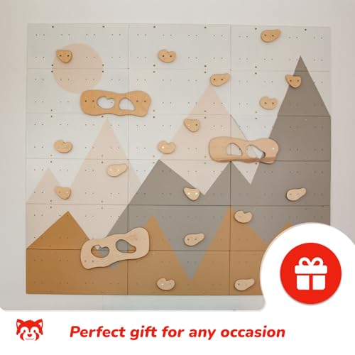 Wood And Hearts Indoor Rock Climbing Wall for Kids – 18 Wooden Climbing Panels with Rock Climbing Holds and Large Climbing Grips, Montessori Sensory Play Equipment for Playroom and Home Gym