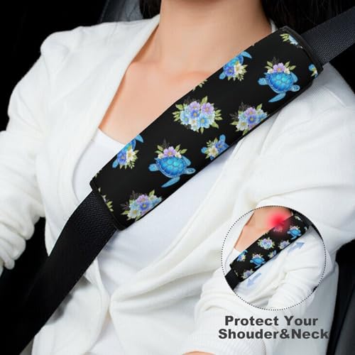 2 Pack Universal Fit Seat Belt Shoulder Pad for Kids, Car Seats Pushchair Strollers High Chair Pushchair, Sea Turtle Neon Black Shoulder Protector, Anti-Slip Pad - color: Pattern 397