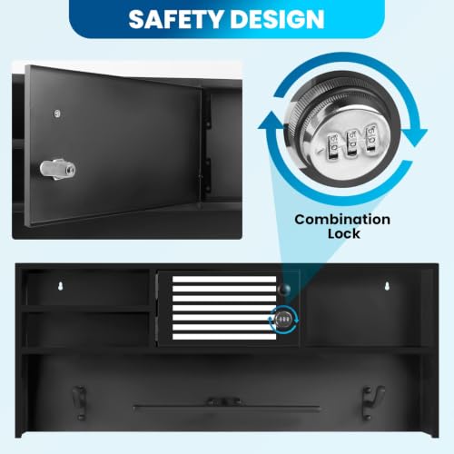 Police Gear Rack with Password Lock Safe & Dual-Hook for Gun Storage | Wall Mounted Tactical Duty Gear Rack Decor with Flag, Heavy-Duty Police Vest Hanger for Vest, Belt & Valuables