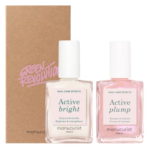 Manucurist Active Icons Duo Bright & Plump Nail Polish Set | Nail Care Duo with Active Bright and Active Plump - Helps Brighten Nails for a Natural-Looking Glow - No Lamp, Vegan - color: Active Bright, Active Plump