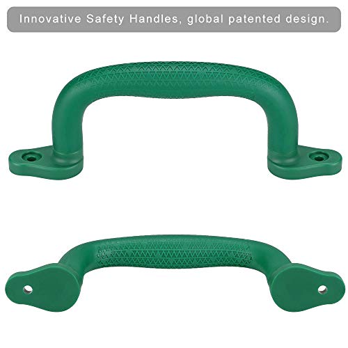 Dolibest 2-Pack Safety Handles for Swing Sets & Playsets - Monkey Bars with Anti-Skid Grip with Finger Indentations, Plastic Grab Handles, Easy Mounting for Climbing Frames, Playhouses, Treehouses - color: Green-2pcs
