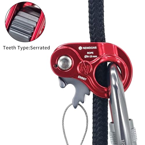NewDoar Rope Ascender Lightweight Rope Clamp Ascender Riser Adjuster Fits 8-13mm Rope Self-Locking Grip for Rock Climbing,Hunting,Protection Rescue,Rappelling,Arborist,Gear Equipment - color: Red