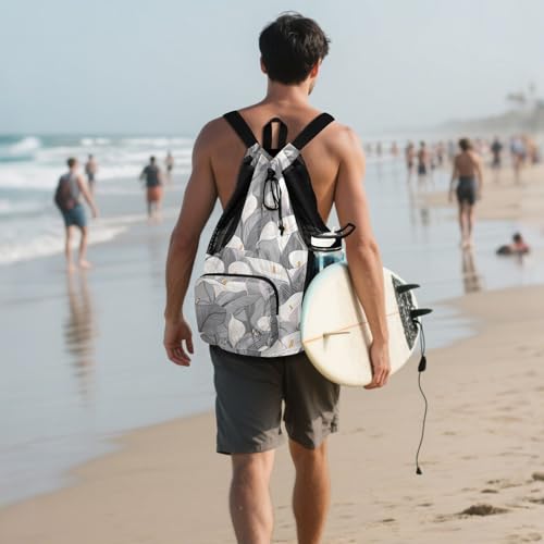 Drawstring Bags Climbing Gym Bag With Pockets String Bookbag Waterproof Safari Calla Lily Grey Flower