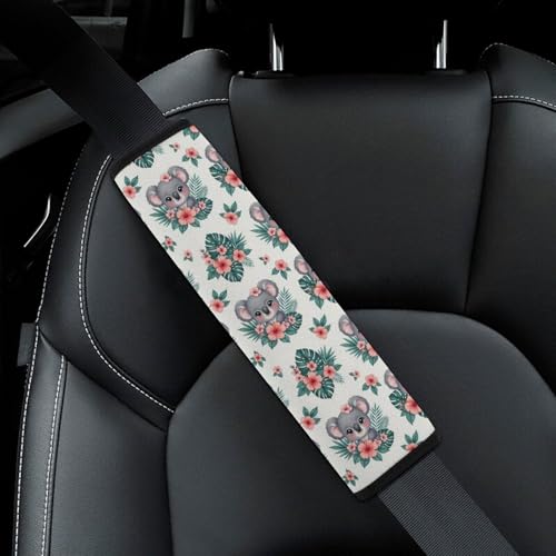 Universal Soft and Comfortable Seat Belt Cover for Adult Use, Stroller Pushchair High Chair, 2 Pack Cute Koala Pink Floral Shoulder Harness Cover - color: Pattern 606