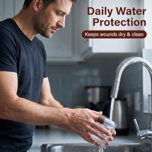 3PCS Waterproof Finger Protector& bangdage, Silicone Finger Covers for Showering, Leak-Proof Sealed Design, Reusable Finger Sleeve for Wound Protection(S&M&L&bandage brown) - size: 2small&middle&large