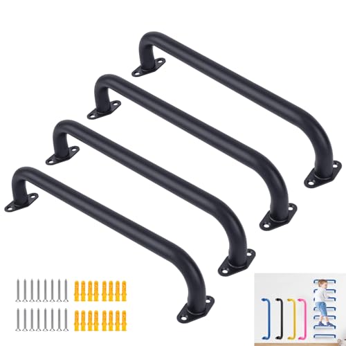 BiJun 17 Inch Monkey Bars Heavy Duty Metal Playground Handles,Black 4 Pack | Indoor Outdoor Ceiling Grab Bars,Anti-Rust Steel,300LBS Capacity,for Backyard Climbing Frame Treehouse Wall Ladder - color: Black-4pcs