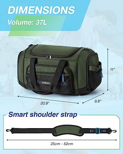 BAGSMART Gym Bag for Men & Women, Sports Travel Duffel Bag Carry-on Bag, Lightweight Weekend Overnight Bag with Shoe Compartment & Wet Pocket, Water-resistant Workout Duffle Bag for Travel Gym -Green | With Shoe Compartment & Wet Pocket, 22L/30L/38L Tacti