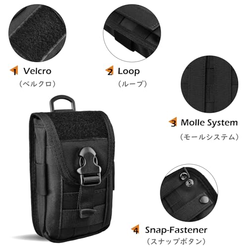 TRIWONDER Tactical Phone Pouch Molle, Smartphone Holster Bag EDC Utility Cellphone Lock Card Holder Organizer Fit for Waist Belt Case - color: 02 Black