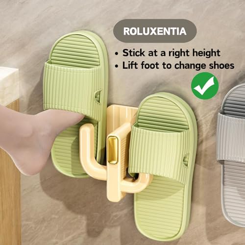 4 Pack Wall Mounted Shoe Rack - Premium Hanging Shoe Organizer Shelf with Sticky Hanging Mounts, Door Shoe Hangers with Hooks for Slippers Storage, White & Green