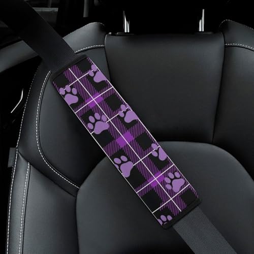 Universal Soft and Comfortable Car Seat Straps Shoulder Pads for Girls and Boys, Most Cars, 1 Pair Purple Paw Print Buffalo Check Harness Pads Strap Comfortable Driving - color: Pattern 1017