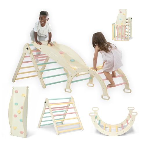Delta Children Lil’ Climber Gym - Indoor Climbing Gym/Jungle Gym for Kids - Montessori Toy with Reversible Arch/Rocking Chair, Reversible Rock Wall/Slide Ramp and Pikler Triangle - for Toddlers 3+