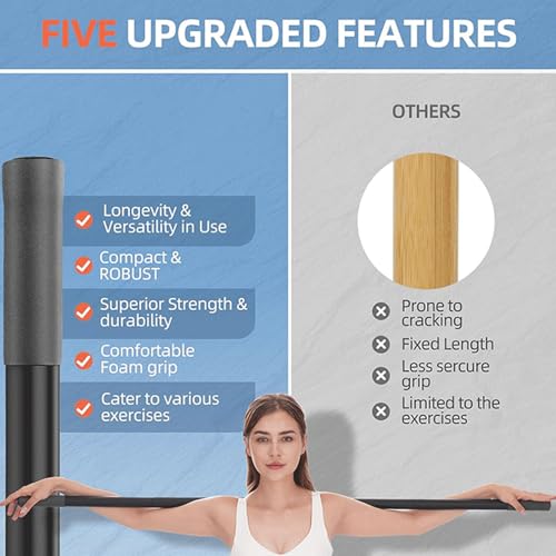 ZJchao Yoga Stick, Multifunctional Stretching Bar with 4 Steel Bars and Non Slip Handles for Shoulder Mobility, Flexibility and Balance Training in Yoga and Fitness