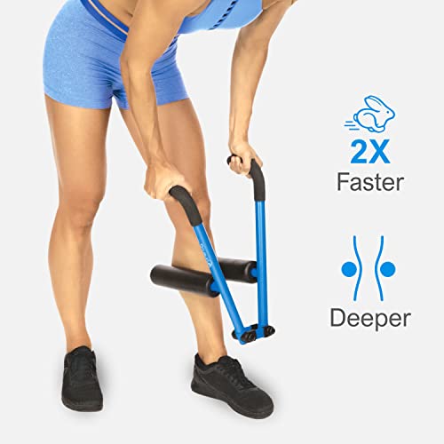 DoubleUP Roller D2 Leg & Arm Massager, Metal Frame + 2 Rollers, Blue | 3X Lever-Action Pressure Control. 2 Quick-Change Rollers. For IT Bands, Calves, Quads, Hamstrings, Thighs, Arms. - color: Blue