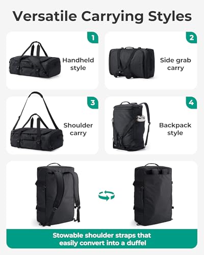 BAGSMART 4-IN-1 Duffle Bag for Travel, 40L Travel Bag Gym Duffle, TSA Carry on Backpack with Shoes Compartment & Wet Pocket, Water-resistant Workout Duffel, Black - color: Black
