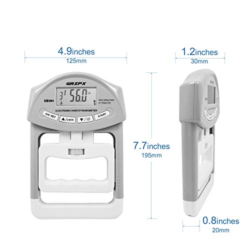 Digital Hand Dynamometer Grip Strength Measurement Meter Auto Capturing Electronic Hand Grip Power 198Lbs / 90Kgs - color: Grey