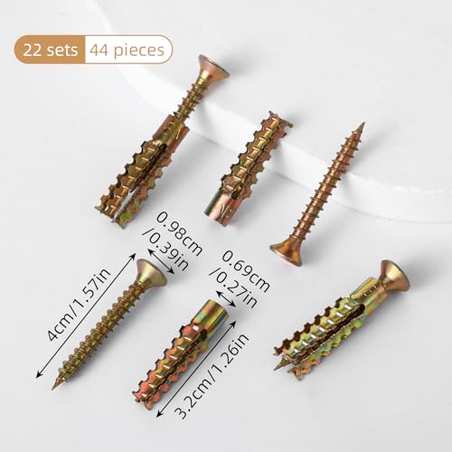 20 Pack Heavy Duty Concrete Anchors and Screws Kit,Gold Metal Hollow Wall Anchors with Screws for Wooden Wall and Hinge Hole Repair (6x32mm)
