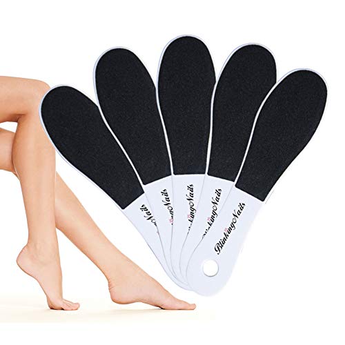 5 Pack Foot File Callus Remover - Professional Double Sided Foot Rasp for Dead Skin & Hard Cracked Heels, Sandpaper Pedicure Tool with Ergonomic Plastic Handle, Home Spa Kit for Smooth Soft Feet - color: Black