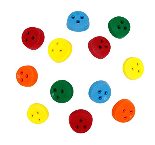 Atomik Rock Climbing Holds Set of 12 Screw-On Scoop Mini Jugs in Assorted Bright Tones