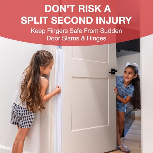 Fingersafe Home Door Finger Guard Protector for Kids - 43” uPVC Push Side Easy 3M Stick-On Safety Hinge Cover, Door Pinch Protector for Babies - Made in USA Finger Pinch Door Guard for Kids - style: HOME-PUSH -SIDE