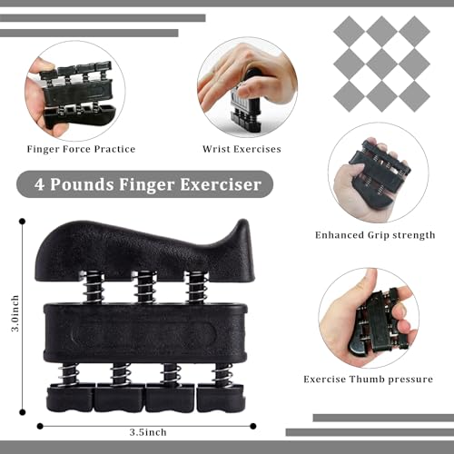 Hand Grip Strengthener Kit 5 Pack Adjustable Finger Forearm Hand Exerciser | Adjustable Grip Trainer, Finger Stretcher & Stress Ball Set for Strength Training & Hand Exercises