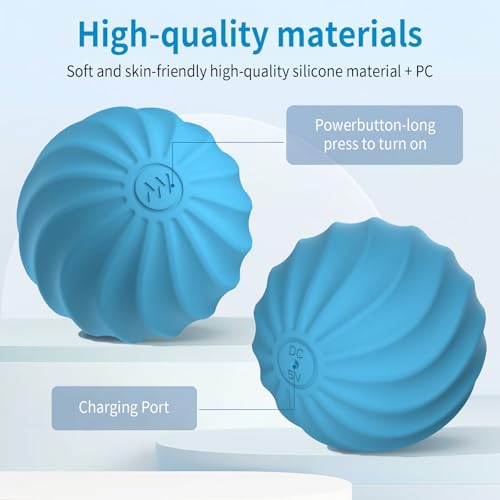 2.5" Mini Massage Ball, 10 Speeds Vibrating Massage Roller Ball for Palm, Hand, Foot, Leg, Neck, Back, Trigger Point Muscle Therapy Ball for Myofascial Release, Plantar Fasciitis Relief (Blue) - color: Blue