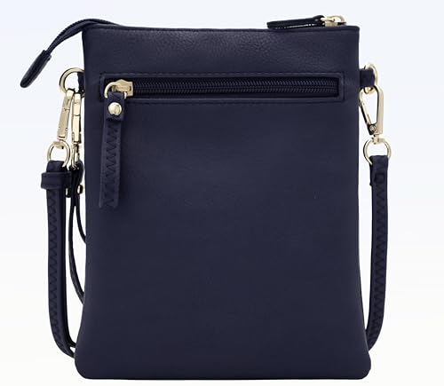 Solene Small Multi Zipper Pockets Crossbody Bag with Detachable Wristlet - color: Navy