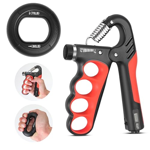 Keria Adjustable Hand Grip Strengthener(11-220Lbs), Grip Strength Trainer with Auto-Click Digital Counter, Ergonomic Forearm Trainer for Athletes, Musicians, Physical Therapy