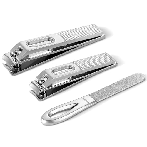 HAWATOUR Nail Clippers Set Zinc Alloy 420J2 Stainless Steel, Silver | Ultra Sharp Curved Blade, Fingernail and Toenail Clipper, Visibly Tin Case, Cut-Out Design