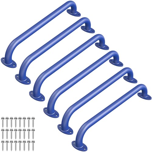 Dolibest 6 Pack 17 Inch Playground Handles, Metal Monkey Bars Indoor & Outdoor, Heavy Duty Ceiling Grab Bars & Wider Base for Climbing Frames, Treehouses, Swing Sets, Wall Ladders & Bunk Beds –Blue - color: ‎blue 2- 17 Inch-6pcs