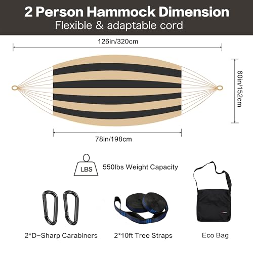 CHULIM Handwoven Mayan Hammock with 10ft Tree Straps, 550lbs Capacity Soft Rope Double Hammock, Portable Outdoor Hammock with Carry Bag for Camping Backyard Beach - Black White Stripe - color: Black White Stripe