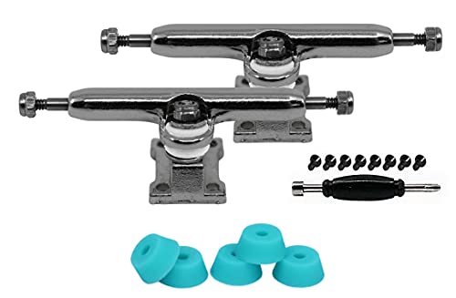 34mm Prodigy Gen2 Pro Fingerboard Trucks - Pro Style Base and Hanger with Custom Pivot Tuning and Pro Duro Bubble Bushings - Silver Colorway - color: Silver, size: 34mm
