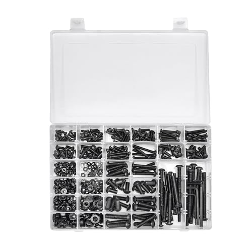 688Pcs M4 M5 M6 M8 Screw and Bolt Assortment Set 12.9 Grade Alloy Steel Metric Fastener Set Machine Screw and Nut Set Hex Screws Nuts Washers Kit(Black) - color: X14-large-688 M4 M5 M6 M8 Button Head(Black)