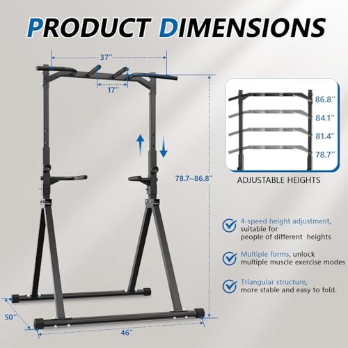 Foldable Pull Up Bar Pull Up Station,Power Tower with Triangular Structure, Multi-Functional Dip Station for Home Gym 300LB