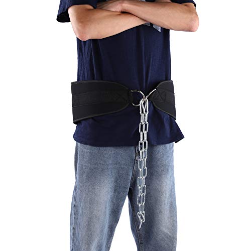 Professional Dip Belt with Iron Chain, Weight Lifting Belt for Pull Ups and Dips, Heavy - Duty Oxford Cloth Bodybuilding Belt with Contoured Back Support for Gym and
