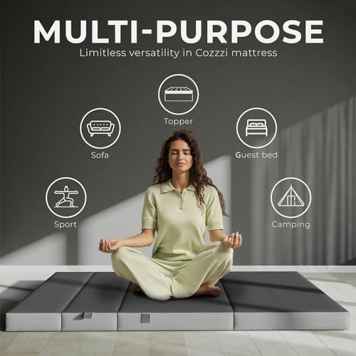 Cozzzi Folding Mattress Full Size for Floor and Traveling with Removable Cover - Lightweight and Portable Folding Mattress for Adults & Kids - Compact and Easy to Storage (75in x 54in x 4in) - size: Full (75in x 54in x 4in), style: Gray