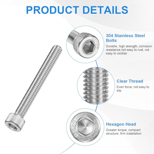 M METERXITY 20-Pack M5 x 55mm Socket Head Cap Screws, 304 Stainless Steel Hex Machine Bolts, Allen Socket Drive Screw with Hex Wrench for Repair/DIY, Fully Threaded Fasteners Kit [Silver] - size: M5 x 55mm