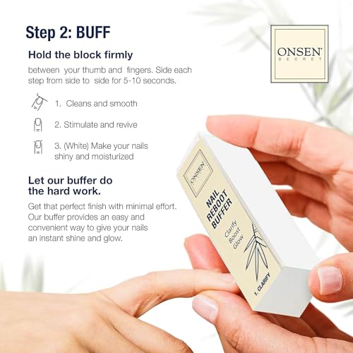 Onsen Secret Nail Care Kit - w/Cuticle Care Serum, Japanese Nail Buffer and Shine Kit - Strengthening & Shining - Spa-Quality Manicure - Organic Ingredients - Long-Lasting Shine - Easy & Safe - 1pk - size: Essential Nail Reboot Kit (Serum)
