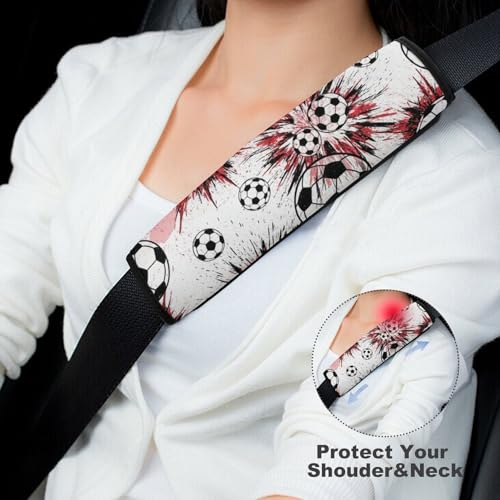 Universal Soft and Comfortable Seat Belt Shoulder Pad for Adult Use, Most Cars, 1 Pair Cool Red Soccer Football Harness Pads Strap Anti-Slip Pad - color: Pattern 1006