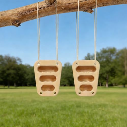 2 Pcs Wood Hangboard, Finger Strength Training Trapezoid Rock Climbing Holds, for Home Gym and Pull Up Bar, with Three Finger Grooves