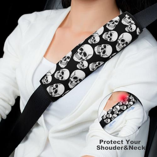2 Pack Halloween White Skulls Black Car Seat Belt Pad Soft Padded Harness Pads Strap for Child, Car Seats Pushchair Strollers High Chair Pushchair, Anti-Slip Pad - color: Pattern 84