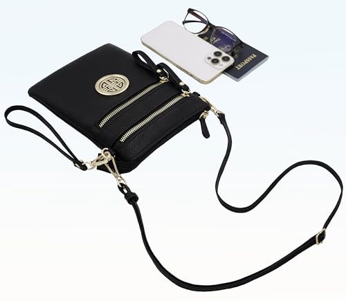 Solene Small Multi Zipper Pockets Crossbody Bag with Detachable Wristlet - color: Black