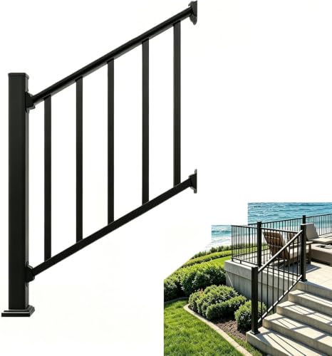 Aluminum Deck Railing Kit, Modular 36 in H. x 3Ft W Stair Railing Kit for Outdoor Steps,Heavy Duty Balustrade System for Deck, Porch, Patio & Balcony(1 Post, 1 Panel) - size: 3 Feet-Stair