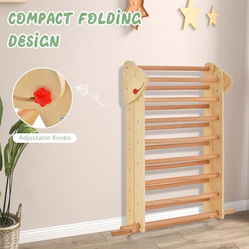 OLAKIDS Pikler Triangle Set 3 in 1 Climbing Toys for Toddlers Foldable Wood Montessori Baby Jungle Gym with Ramp Ladder Slide Kids Indoor Playground Activity Play Structure - color: Burlywood