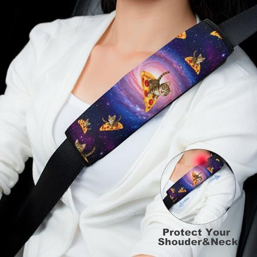 2 Pack Outer Space Purple Galaxy Pizza Cat Seat Belt Cover Universal Fit Shoulder Harness Cover for Girls and Boys, Car Seats Pushchair Strollers High Chair Pushchair - color: Pattern 1073