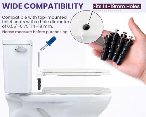 Toilet Seat Screws Replacement Kit - Universal Compatibility with TOTO, American Standard, Kohler & More - Top Mount Hinges, Expanding Rubber Toilet Seat Bolts with Stainless Steel Hardware - 4 Pack - style: Long style fits 14-19mm holes