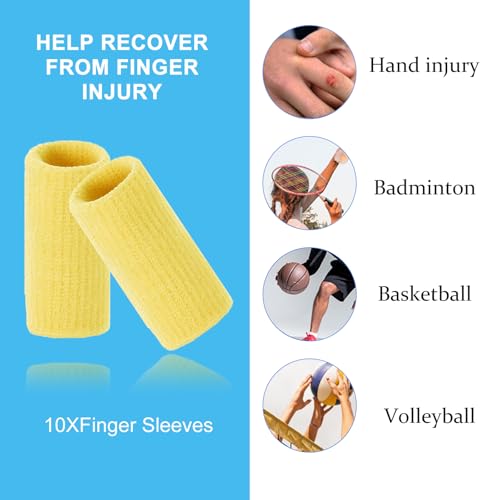 Finger Compression Sleeves, 10 Pcs | Finger Protectors Cots for Arthritis Swelling Basketball Sport, Breathable Elastic - color: Yellow