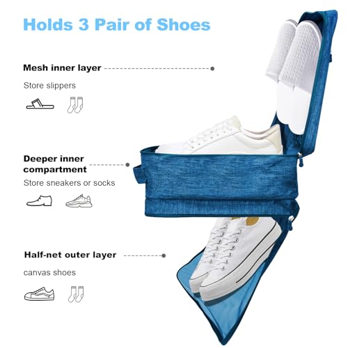 Large Shoe Bags for Travel, Holds 3 Pairs, Blue - color: Blue